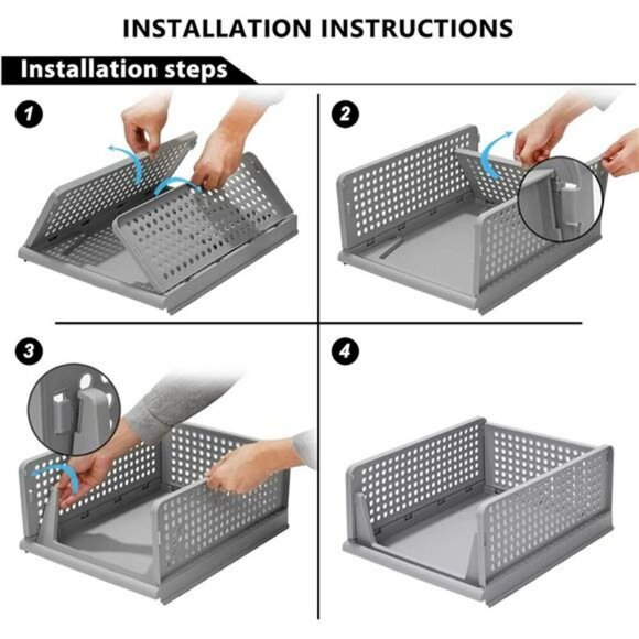 Stackable Folding Plastic Drawer Organizers Closet Storage Bins 4 Pack - Picture 3 of 7